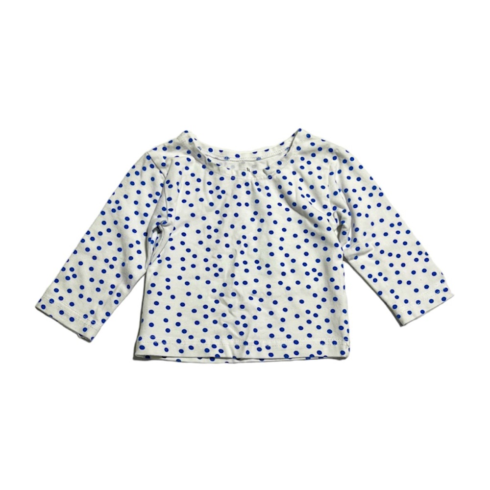 June & January Snow w/ Colbalt Dot long sleeve ballet top 0/6 months